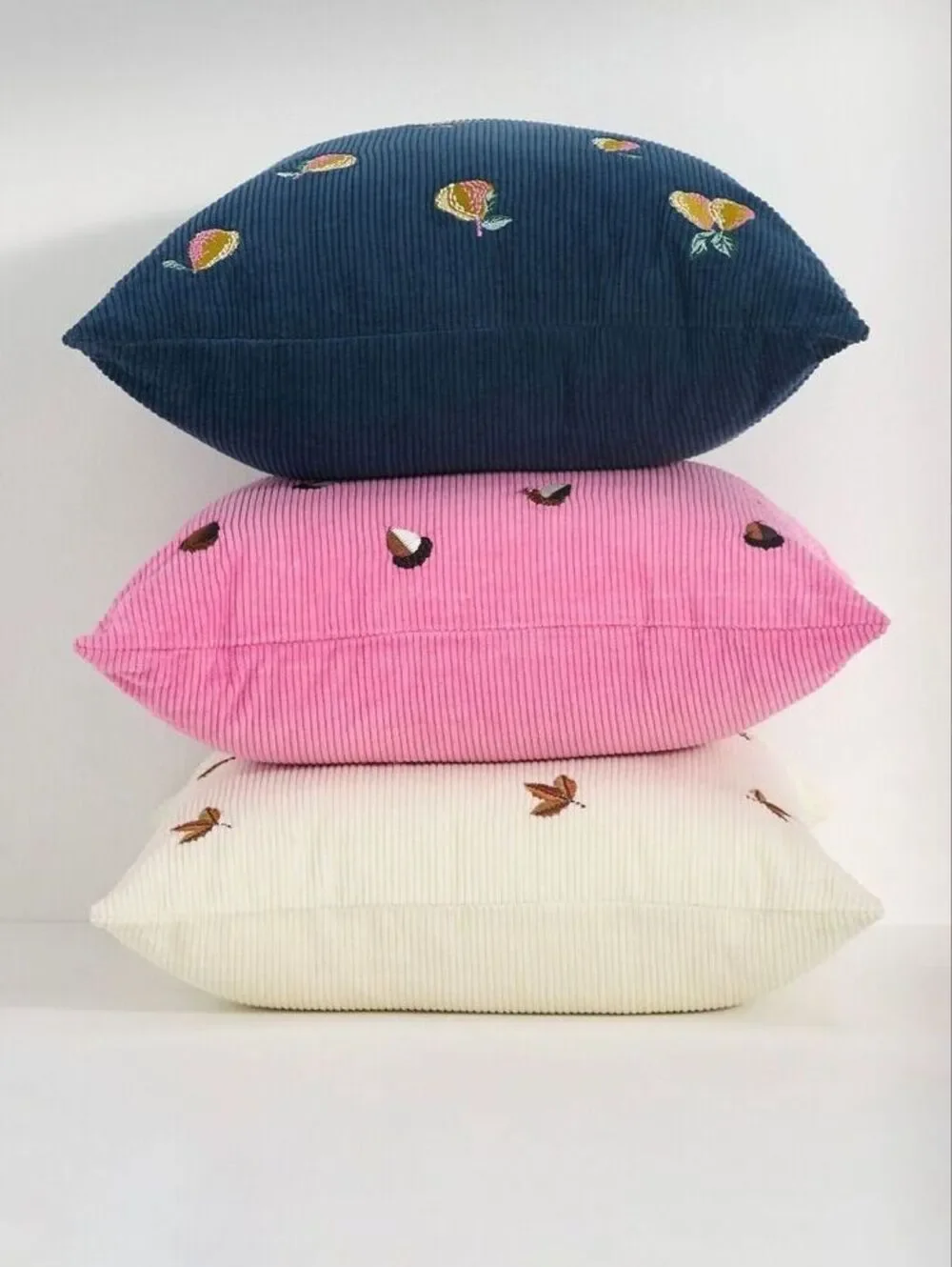 NWT Anthropologie Velvet Corduroy Embroidered Acorn Pillow